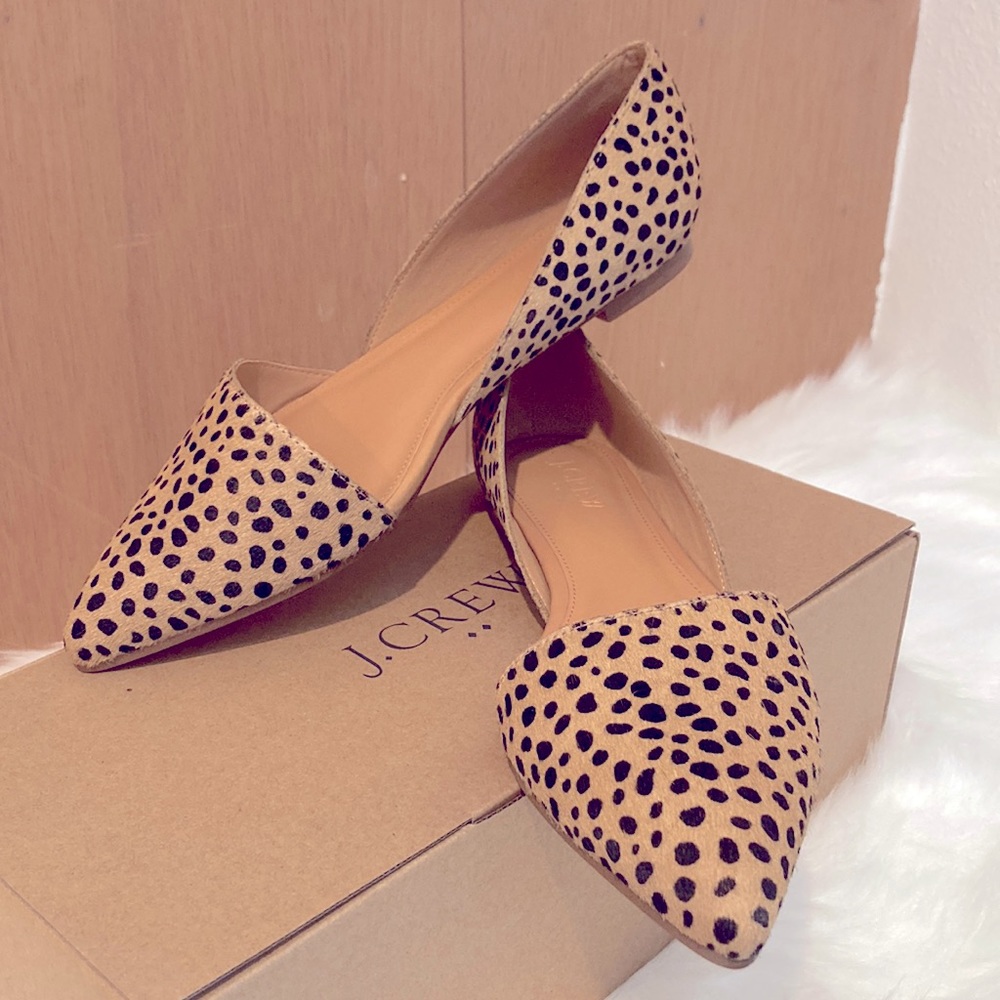 NIB J.Crew Factory Zoe Calf Hair D’Orsay Flats in Spot Dot color US women 8.5